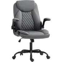 HOMCOM Fauteuil de bureau accoudoirs relevables polyuréthane gris foncé