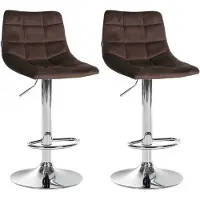 Décoshop26 Lot de 2 tabourets de bar en velours marron base métal chromé réglable en hauteur et repose-pieds TDB10630