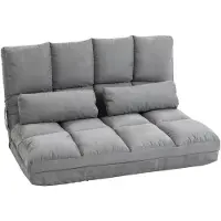HOMCOM Chauffeuse matelas d'appoint pliant fauteuil convertible inclinaison dossier réglable 2 coussins inclus en polyester aspect suédé, pour salon, chambre et bureau, gris