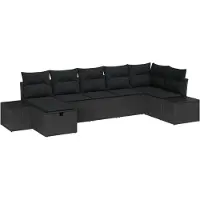 vidaXL Ensemble de canapé de jardin avec coussins 7 pcs noir poly rotin