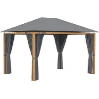 Outsunny Tonnelle de jardin 4 x 3 m tonnelle aluminium pavillon de jardin avec rideaux et toile de toit en polyester protection solaire