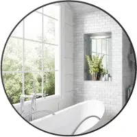 HOMCOM Miroir rond, miroir salle de bain, diamètre 70 cm, cadre en métal, miroir mural, facile à installer, pour chambre, salon, entrée, noir