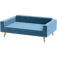 PawHut Canapé chien, lit pour chien, revêtement en velours soyeux, 94 x 59,5 x 31,5 cm, design scandinave, canapé pour chien sur pied, avec coussin moelleux, pieds en acier inoxydable, bleu