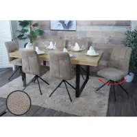Mendler Lot de 6 chaises de salle à manger HWC-N99, chaise de cuisine, pivotante avec retour automatique, tissu/textile chenille (340 g/m²) Öko-Tex marron clair