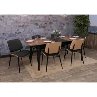 Mendler Ensemble de 6 chaises de salle à manger HWC-O44, chaise de cuisine, structure en bois massif, revêtement en tissu (370g/m²), , couleur : naturel, gris foncé