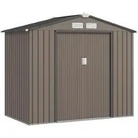 Outsunny Abri de jardin en métal 2,77 m² cabane de jardin 213 x 130 x 185 cm cabanon rangement outils avec fondation, porte coulissante verrouillables et 4 aérations - marron