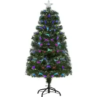 HOMCOM Sapin de Noël Artificiel Arbre de Noël Lumineux 120cm en Fibre Optique Deco Noël lumière à Variation de Couleurs 130 LED Vert