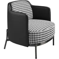 Angel Cerdá - Fauteuil en Tissu Blanc et Noir avec Dossier en Similicuir Noir - Fauteuil de Design Moderne avec Pieds en Acier Poli Foncé - 68 x 70 x 73 cm