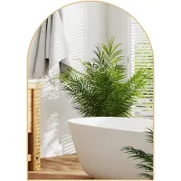 HOMCOM Miroir mural arqué, miroir de salle de bain, 50 x 70 cm, haute définition, avec cadre en alliage d'aluminium, pour chambre, salon, entrée, or