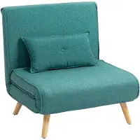 HOMCOM Fauteuil convertible 1 place 3 en 1, chauffeuse et fauteuil lit avec dossier réglable en 5 positions, oreiller inclus, canapé-lit clic-clac pour invités, salon, bureau, vert
