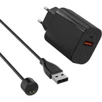 Phonillico Chargeur Secteur 12W + Cable Compatible avec Xiaomi Mi Band 7 / Mi Band 6 / Mi Band 5 - Charge Montre