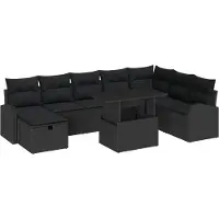 vidaXL Ensemble de canapé de jardin avec coussins 9 pcs noir poly rotin