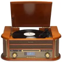 Gef-roy Platine vinyles Denver MRD-51. Radio Dab/FM, CD, Cassette, REC. Haut-parleurs 5W, Design rétro. Boîtier en Bois.