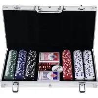 HOMCOM Mallette de Poker Coffret de Poker Complet avec 300 jetons 2 Jeux de Cartes + 2 clés Aluminium