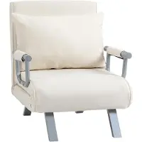 HOMCOM Fauteuil chauffeuse canapé-lit Convertible 1 Place déhoussable Grand Confort Coussin Pieds accoudoirs métal suède blanc