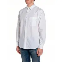 Replay pour homme. M4144.000.85486 Chemise en popeline blanche (S), Casuel, Fête, Coton, Classique, Manche longue