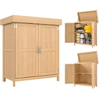 Outsunny Armoire de Jardin sur Pied Double Porte étagère et Toit bitumé relevable dim. 74L x 43l x 88H cm Bois Massif de Sapin