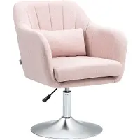 HOMCOM Fauteuil de salon chaise relax fauteuil de chambre grand confort - coussins lombaires hauteur réglable pivotant 360° piètement en métal chromé - rose