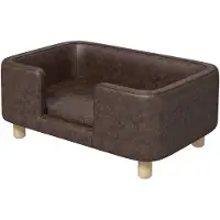 PawHut Canapé chien lit pour chien chat avec rebord coussin moelleux pieds bois massif dim. 74 x 48,5 x 31 cm revêtement micro-fibre chocolat