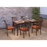 Mendler Lot de 6 chaises de salle à manger HWC-G46, chaise de cuisine, tissu/textile, bois massif piètement foncé, orange