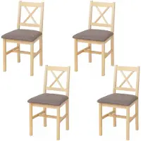 Mendler Lot de 4 chaises de salle à manger HWC-F77, chaise avec dossier, chaise de cuisine, bois massif, tissu, style cottage naturel, rembourrage gris