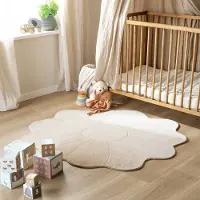 Little Olly Tapis lavable pour enfant - Coco Flower Beige | Ø 80 cm | Irréguliers | Pile courte