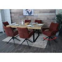 Mendler Lot de 6 chaises de salle à manger HWC-O78, chaise de cuisine, pivotante avec retour automatique, tissu/textile chenille (310 g/m²) Öko-Tex rouge-brun