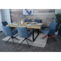 Mendler Ensemble de 6 chaises de salle à manger HWC-O78, chaises de cuisine, pivotantes avec système de retour automatique, revêtues en tissu chenille (310g/m²), couleur gris-bleu