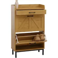 Mendler Meuble à chaussures basculant HWC-P45, étagère à chaussures, armoire à chaussures, 2 compartiments basculants, tiroir de rangement MDF 95x60x24cm aspect bambou