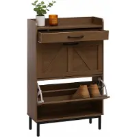 Mendler Meuble à chaussures basculant HWC-P45, étagère à chaussures, armoire à chaussures, 2 compartiments basculants, tiroir de rangement MDF 95x60x24cm marron