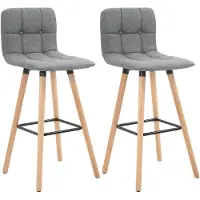HOMCOM Lot de 2 tabourets de bar, chaises de bar capitonnées avec dossier et repose-pieds, pieds en bois, assise 70,5 cm, style moderne, tabourets hauts pour cuisine, salle à manger, salon, gris