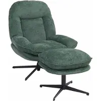 Mendler Fauteuil relax avec repose-pieds HWC-P32, fauteuil TV à suspension Nosag, pivotant Métal Tissu/textile Chenille (370 g/m²) vert