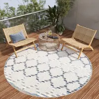 Tapiso Tapis d'extérieur PATIO, rond, style moderne, beige, bleu et gris, pour chambre à coucher, 100 x 100 cm