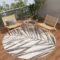 Tapiso Tapis d'extérieur PATIO, rond, style moderne, beige, gris et crème, pour chambre à coucher, 240 x 240 cm
