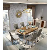 AEA Esstisch Garnitur Tisch 4x Stühle Stuhl Esszimmer Garnitur Tisch Holz Leder 5tlg