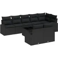 vidaXL Ensemble de canapé de jardin avec coussins 9 pcs noir poly rotin