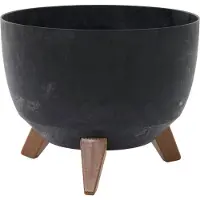 Siena Garden Pflanzgefässe OSLO STONE schwarz Betonoptik, 29 x 33 cm Kunststoff auf Füssen mit Einsatz (29 x 23 cm)