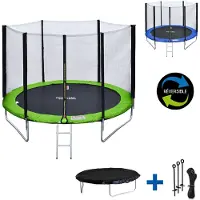 Happy Garden Pack Premium Trampoline 245cm Réversible Vert / Bleu Canberra + Filet, Échelle, Bâche Et Kit D'ancrage