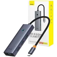 Baseus Hub UltraJoy 6-en-1, USB-C vers HDMI 4K à 60 Hz, 4 ports USB 3.0, 1 port PD, 100 W, gris