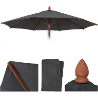Mendler Housse de remplacement pour parasol en bois pour l'industrie de la restauration, modèle HWC-C57b, housse de parasol, forme ronde, diamètre 4 mètres, polyester, couleur anthracite