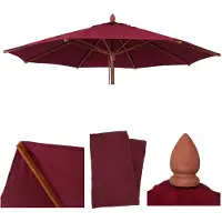 Mendler Housse de remplacement pour parasol en bois pour l'industrie de la restauration, modèle HWC-C57b, housse de parasol, forme ronde, diamètre 3 mètres, polyester, couleur bordeaux