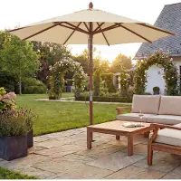 Mendler Parasol De Restaurant Hwc-C57b, Parasol De Jardin, Polyester/Bois 14 Kg, Rond Ø 3 M, Câble De Traction Résistant Aux Chocs Crème