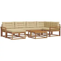 vidaXL Ensemble de canapés d'extérieur avec coussins 7 pièces Nature et Beige