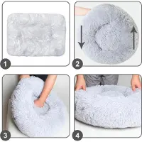 OEM Lit pour chats en peluche douce - avec appui-tête et nuque - sol antidérapant - 90 cm - gris foncé