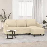 Prolenta Maison Exclusive - Canapé 3 places avec pouf, couleur crème, 180 cm, tissu