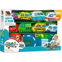 MOLTO Tapis Doux Ville Et Amusement Avec 9 Véhicules En Tissu Se Transforme En Valise
