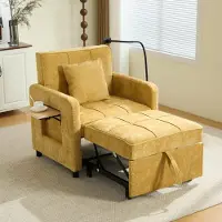 OKWISH Canapé Lit Convertible 2 en 1 - Fauteuil Jaune Moutarde avec Rangement et Table Intégrée