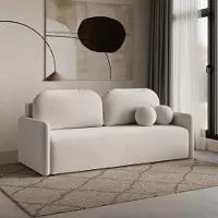 Dekori.Interiors DEKORI Canapé scandinave MALVA - Canapé 3 places en tissu avec coussins ronds - WIND 05 (Beige)