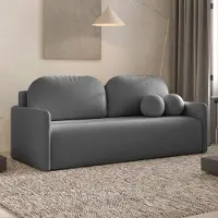 Dekori.Interiors DEKORI Canapé scandinave MALVA - Canapé 3 places en tissu avec coussins ronds - QUELLE 92 (Gris foncé)