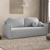 Dekori.Interiors DEKORI Canapé scandinave MALVA - Canapé 3 places en tissu avec coussins ronds - QUELLE 83 (Gris clair)